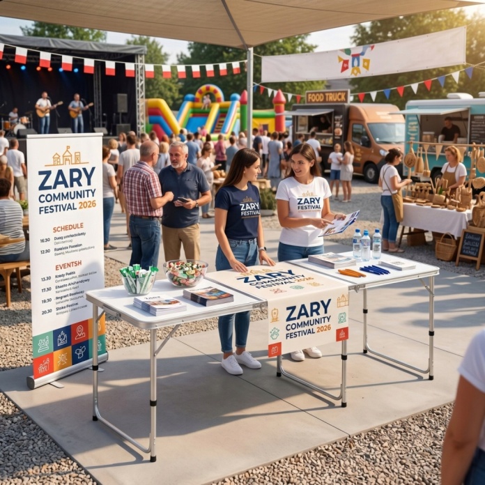 stolik rozłożony podczas festynu